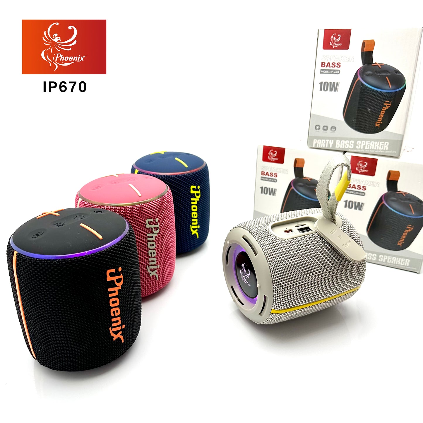 MINI PORTABLE OUTDOOR SPEAKER WITH LED LIGHTS IP-670