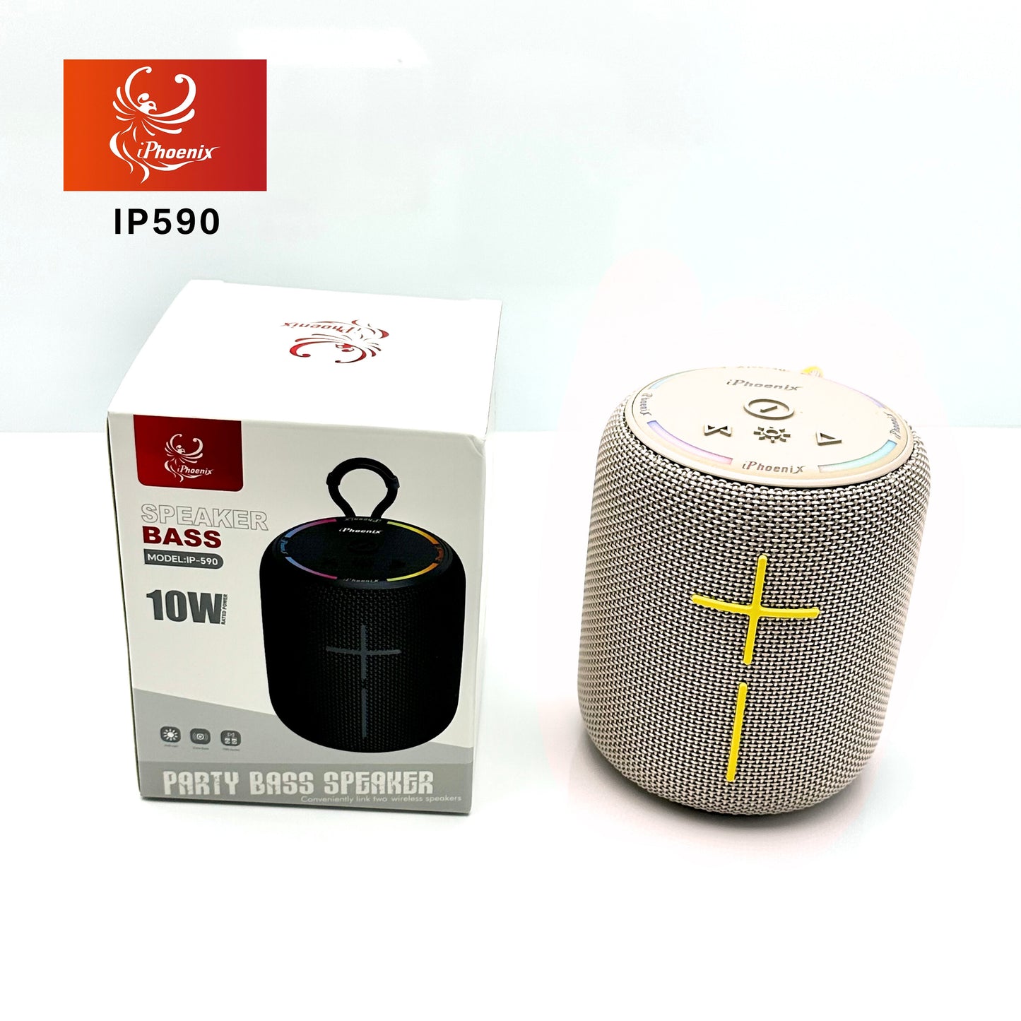IP-590 Portable Mini BT Speaker RGB LED Lights 10W USB SD TWS - Gray