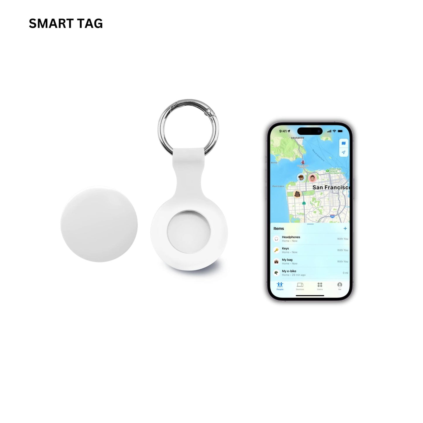 GPS Smart Tag with Key Chain For iPhone only (White Color)