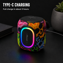 iPhoenix IP-190 8W Mini Bluetooth Speaker - Rainbow Skulls, RGB, TWS & IPX6