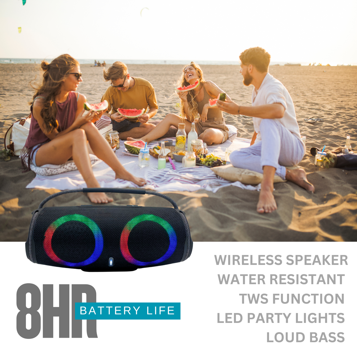 Portable Fun Beach Speaker, Water Resistant/ 8hr Playtime IP-901