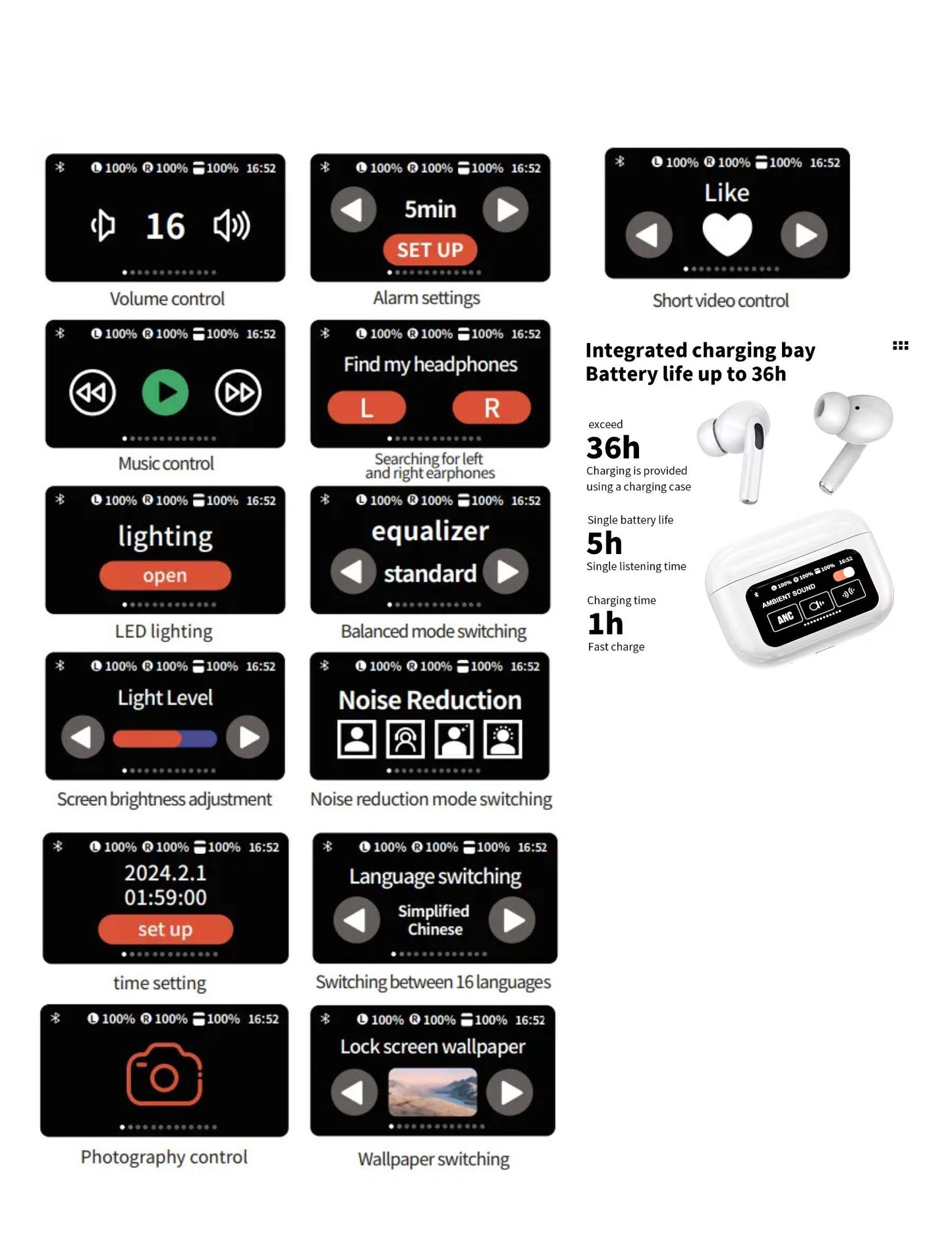 A9-PRO Touch Screen Wireless Earphone with Charging Case