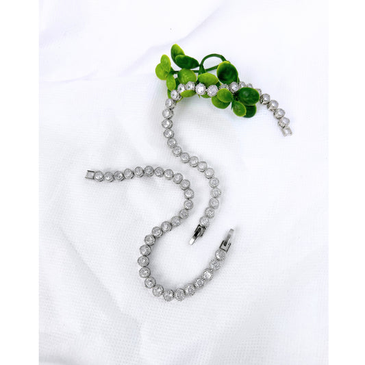 Classic Small Round Clear Cubic Zirconia Silver Tone Tennis Bracelet for Women