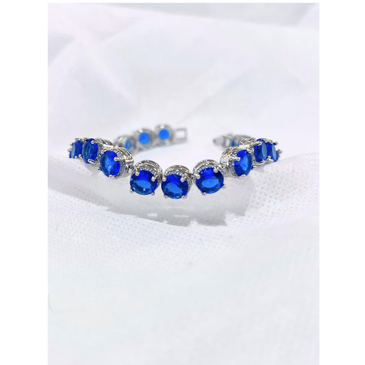 Gorgeous Blue Color Round Cubic Zirconia Tennis Bracelet in Silver
