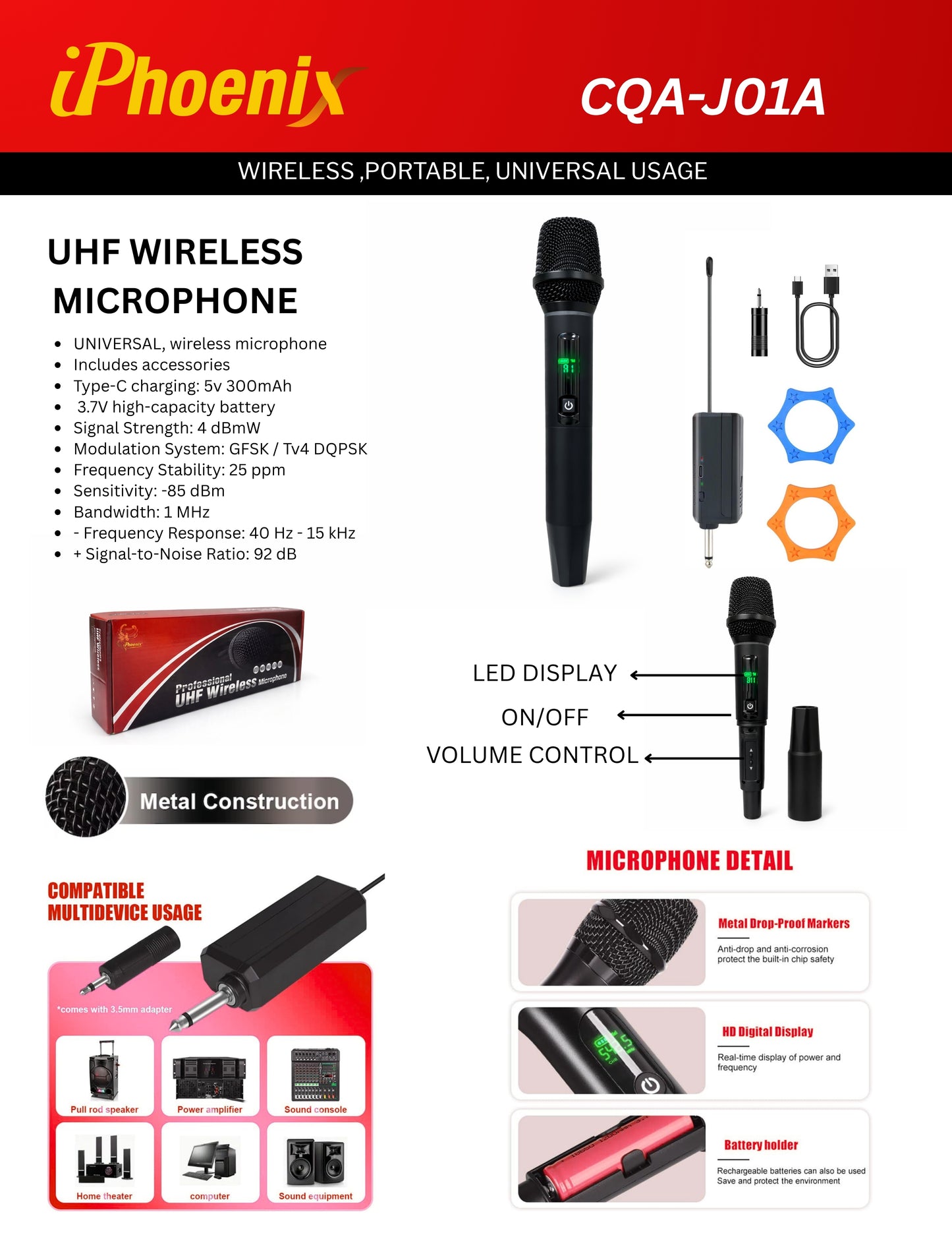 CQA-J01A UHF WIRELESS MICROPHONES PORTABLE UNIVERSAL USAGE