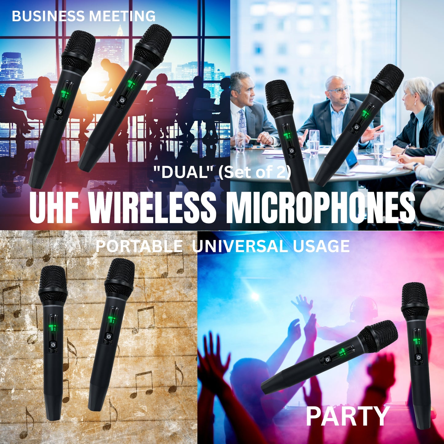 CQA-J01B UHF DUAL WIRELESS MICROPHONES PORTABLE UNIVERSAL USAGE