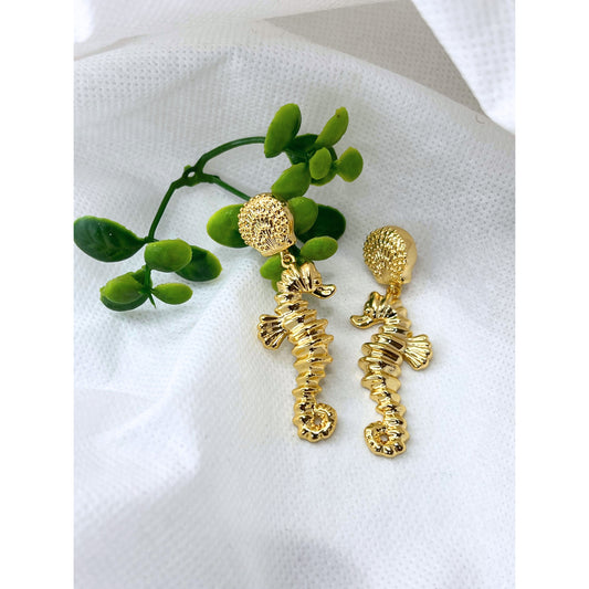 Elegant Unique 18K Gold Tone Color Sea Horse Dangle Earrings for Women
