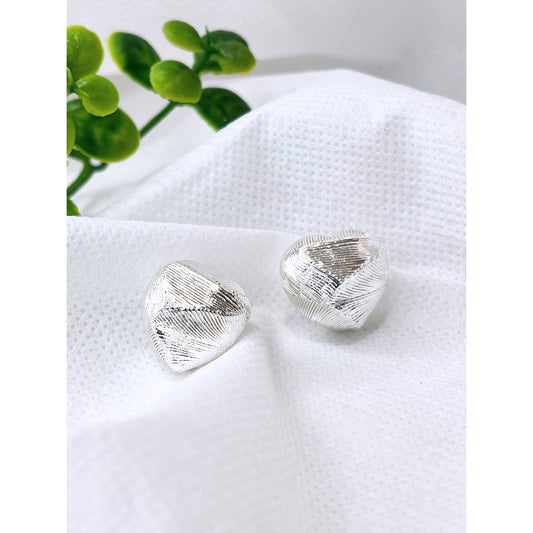 Modern Silver Tone Puffy Heart Stud Earrings for Woman