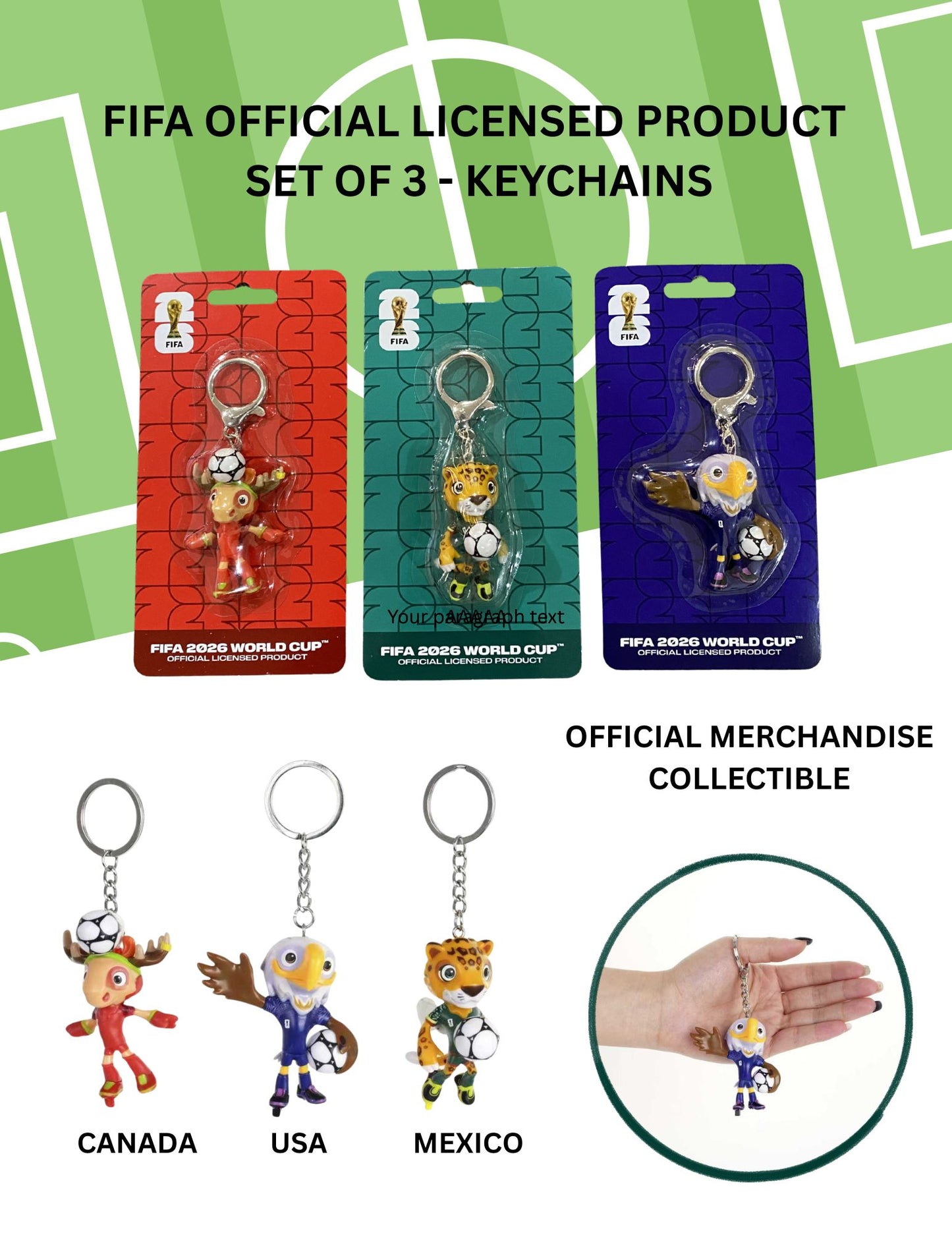 FIFA-KEYCHAIN Set of 3 FIFA Official Licensed Mascott 2026 Figurine Keychains