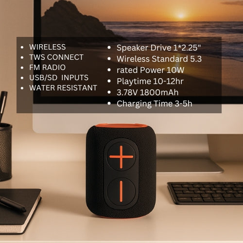IP-160 Portable Bluetooth Wireless Speaker with RGB Lights 10W - Black & Orange
