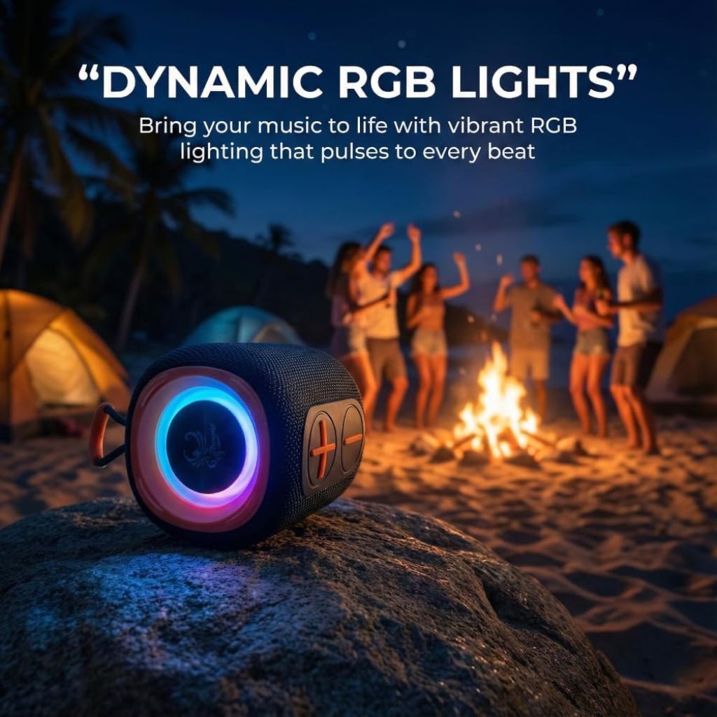 IP-160 Portable Bluetooth Wireless Speaker with RGB Lights 10W - Black & Orange