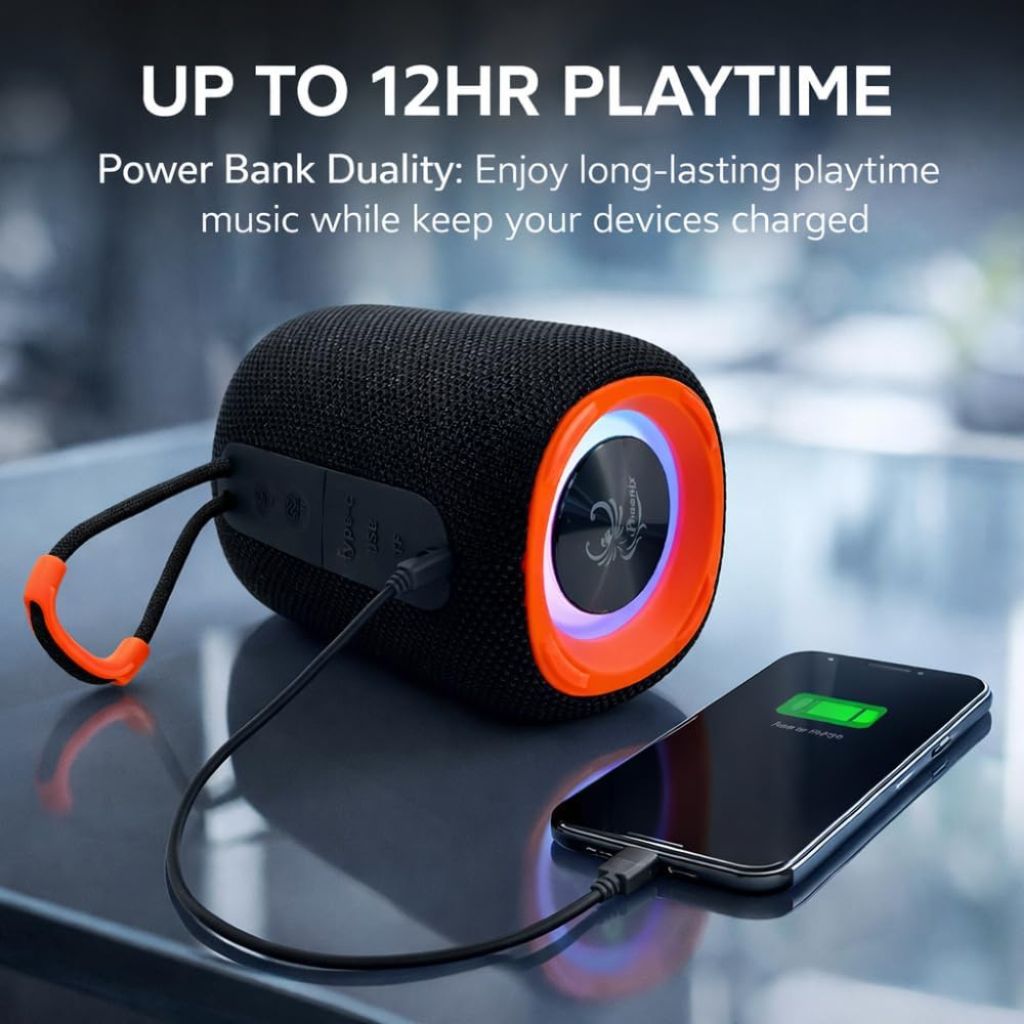 IP-160 Portable Bluetooth Wireless Speaker with RGB Lights 10W - Black & Orange