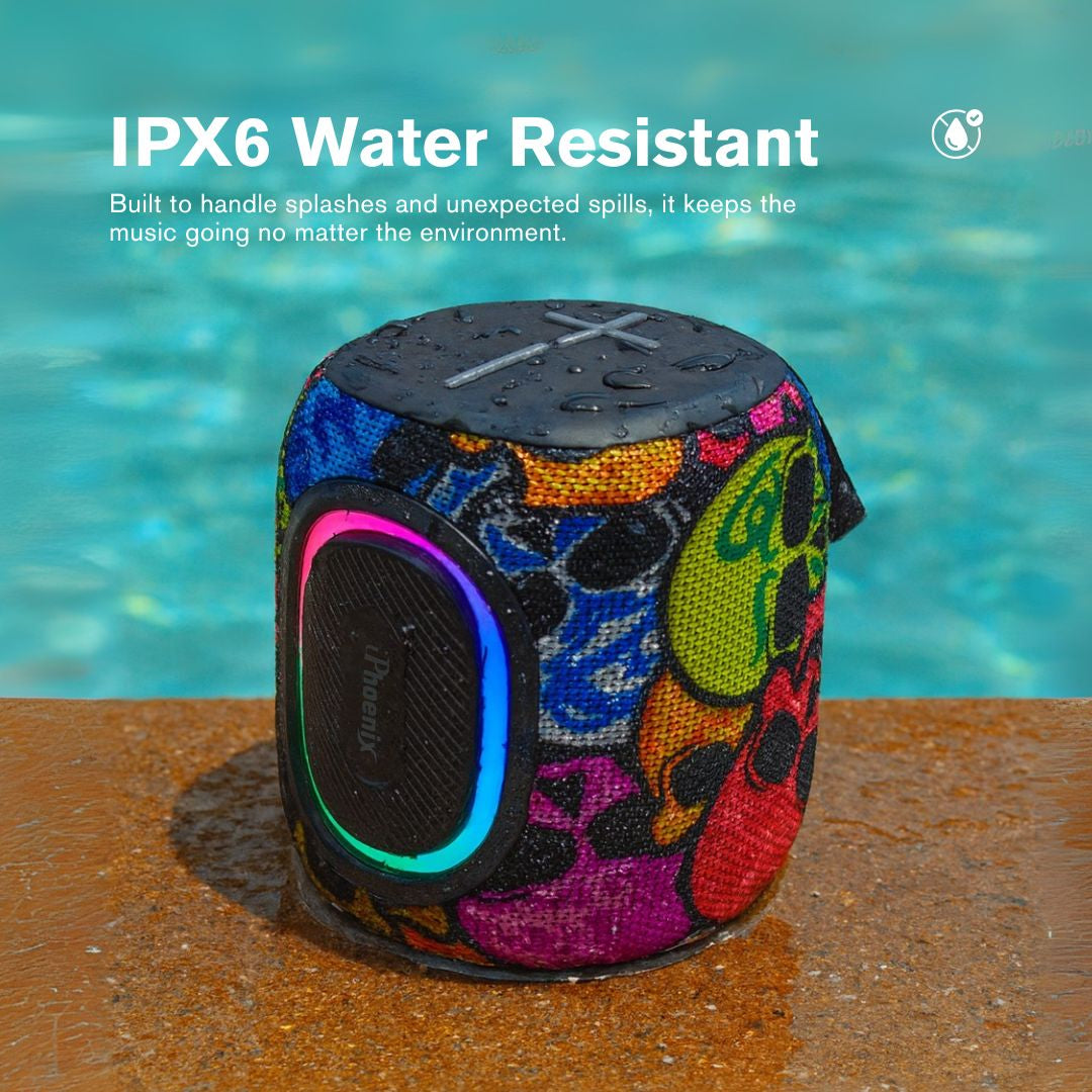 Portable Mini Water resistant Bluetooth Speaker 6hr Playtime. Skull Design IP-190