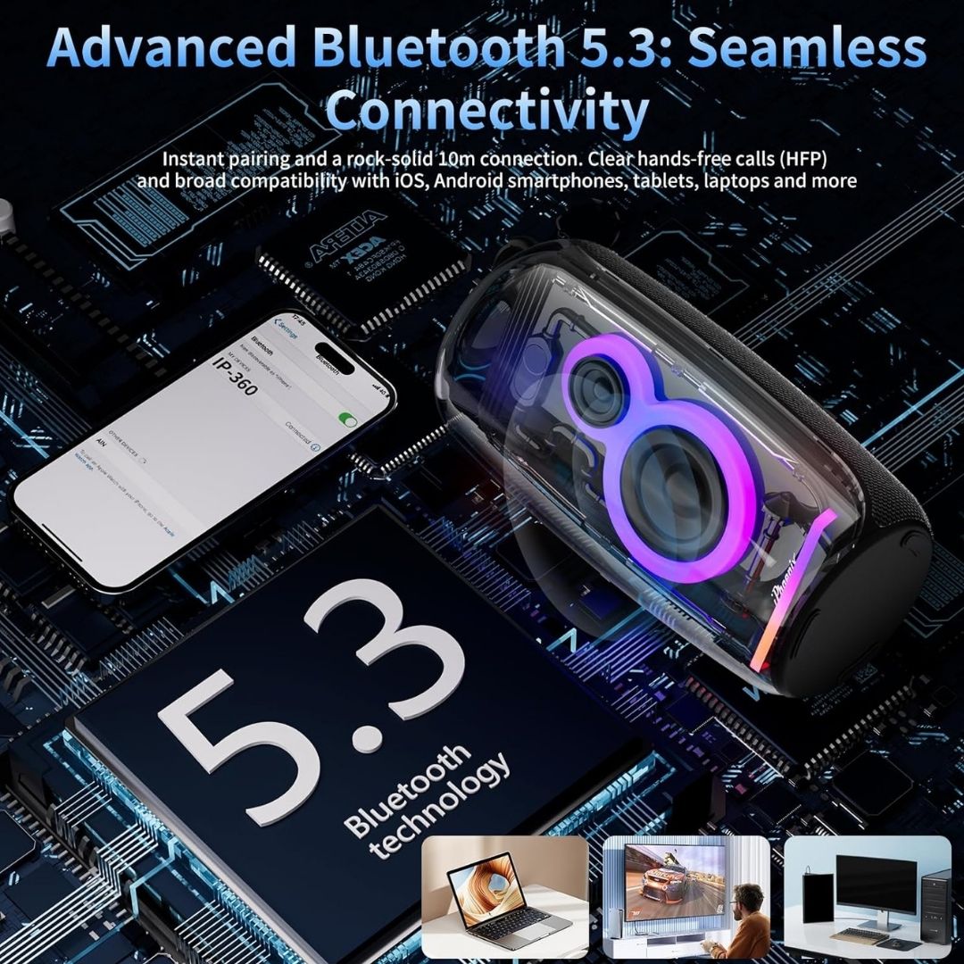 IP 360 Bluetooth RGB Light FM TWS Pairing Water Resistant 2400 mAh - B IPHOENIX TECH IP 360 Bluetooth RGB Light FM TWS Pairing Water Resistant 2400 mAh - B IPHOENIX TECH