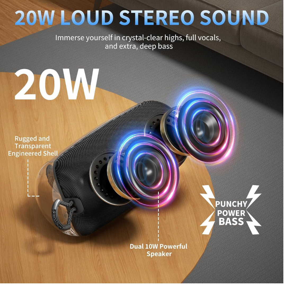 IP 360 Bluetooth RGB Light FM TWS Pairing Water Resistant 2400 mAh - Gray