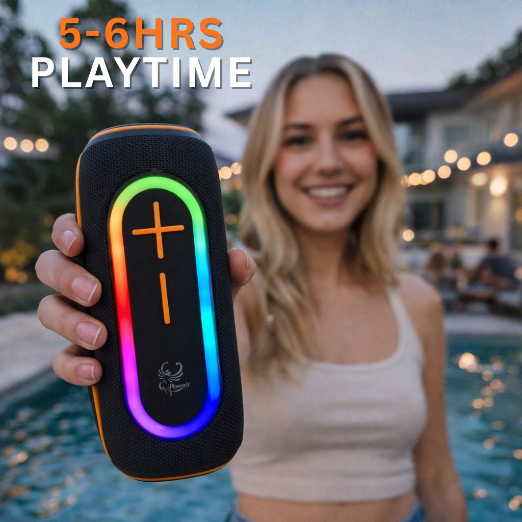 IP-390 Portable Bluetooth Speaker LED Lights FM USB 8 Hrs Playtime Water Resistant - Black
