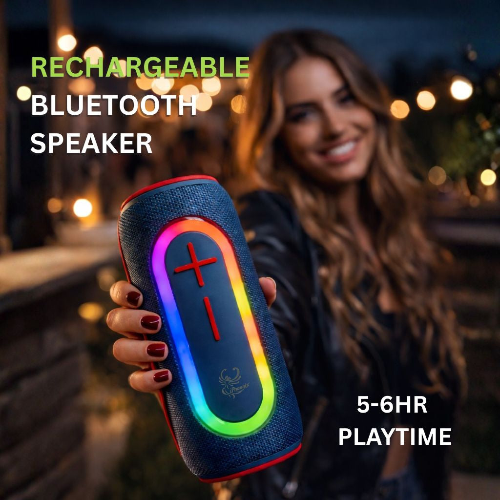 IP-390 Portable Bluetooth Speaker LED Lights FM USB 6 Hrs Playtime Water Resistant - Blue