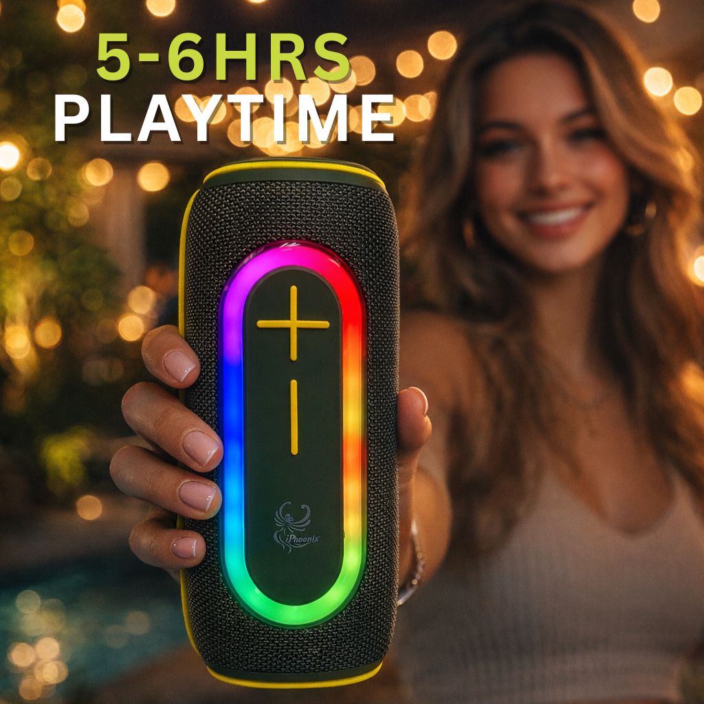 IP-390 Portable Bluetooth Speaker LED Lights FM USB 6 Hrs Playtime Water Resistant - Green