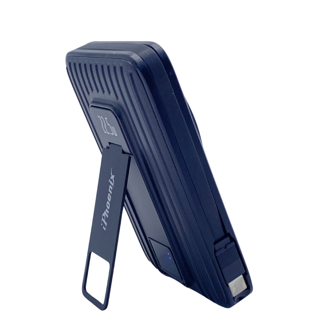 IP-60 Wireless Charging 15W Power Bank with Phone Holder - Blue