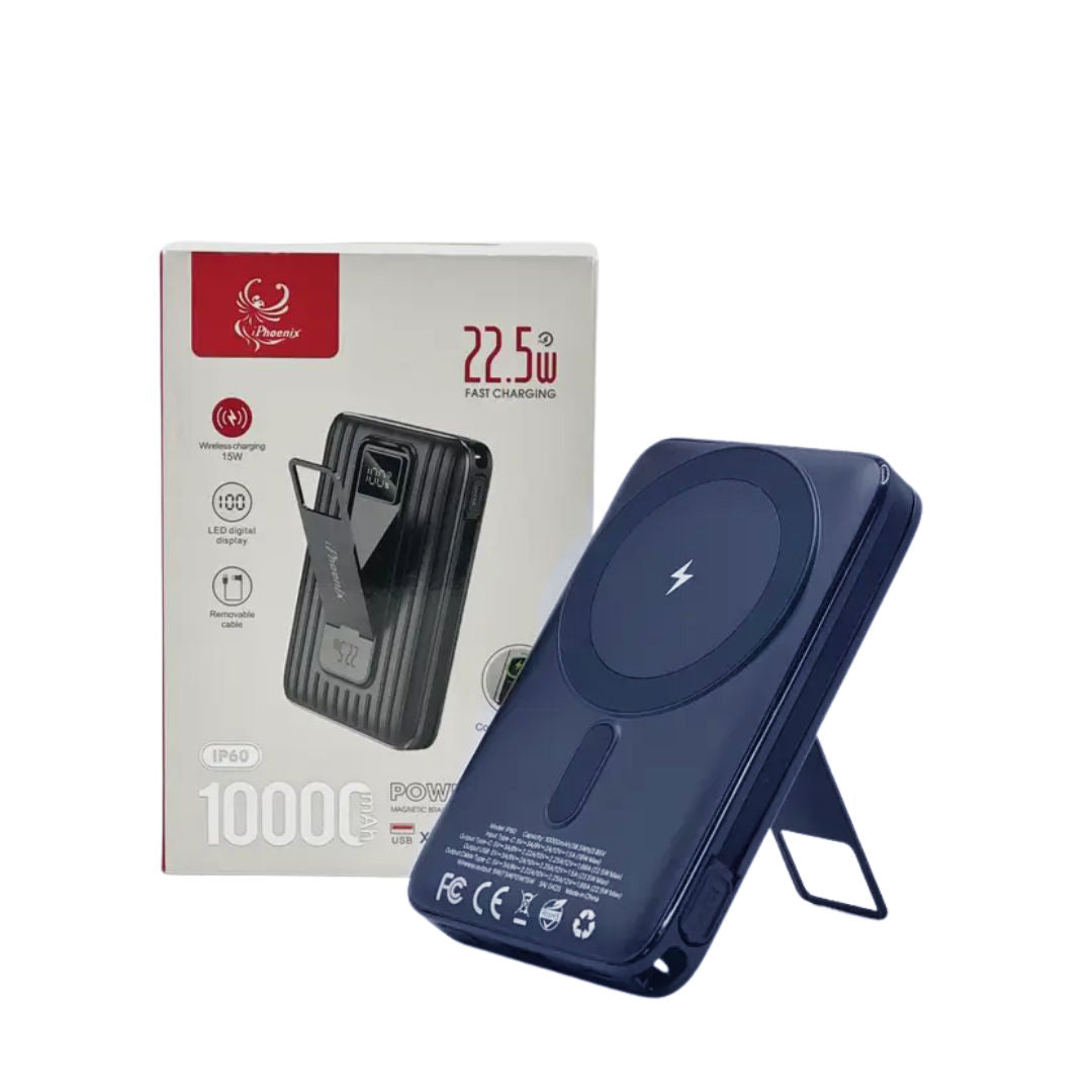 IP-60 Wireless Charging 15W Power Bank with Phone Holder - Blue