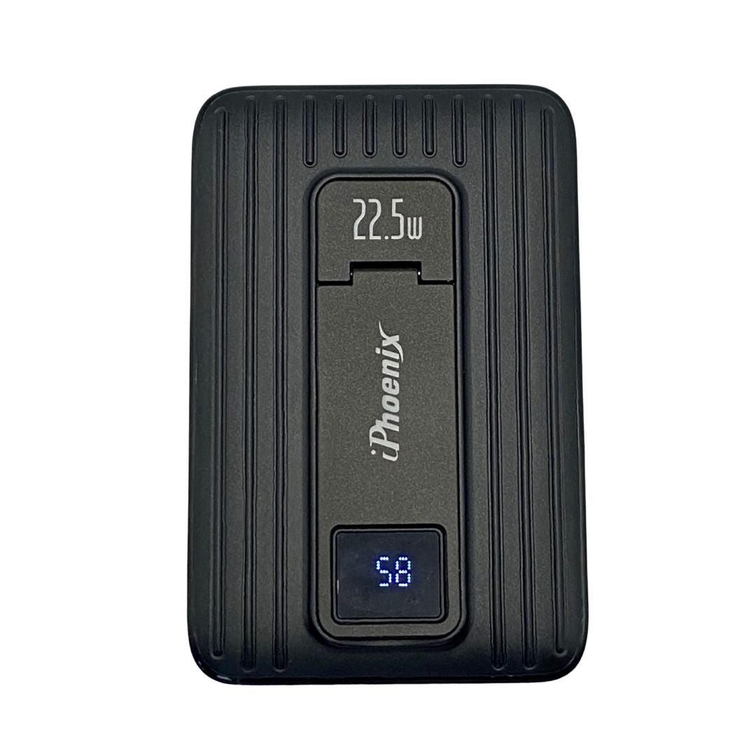 IP-60 Wireless Charging 15W Power Bank with Phone Holder - Black