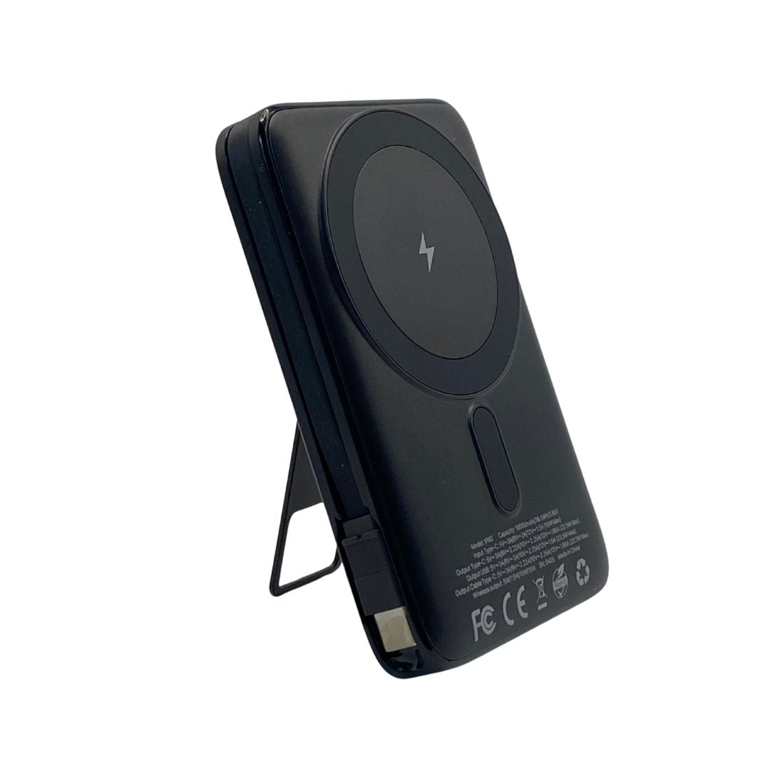 IP-60 Wireless Charging 15W Power Bank with Phone Holder - Black