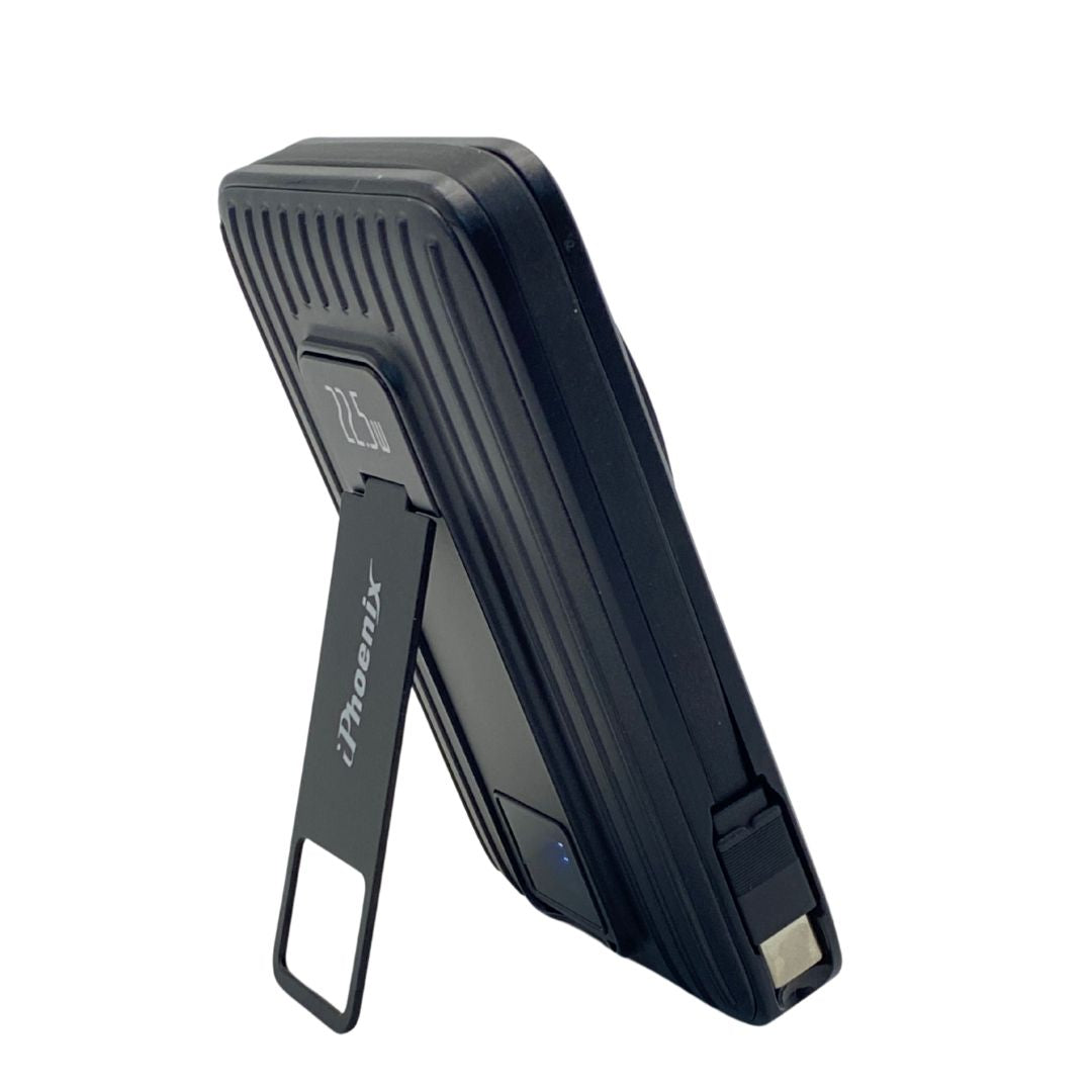 IP-60 Wireless Charging 15W Power Bank with Phone Holder - Black