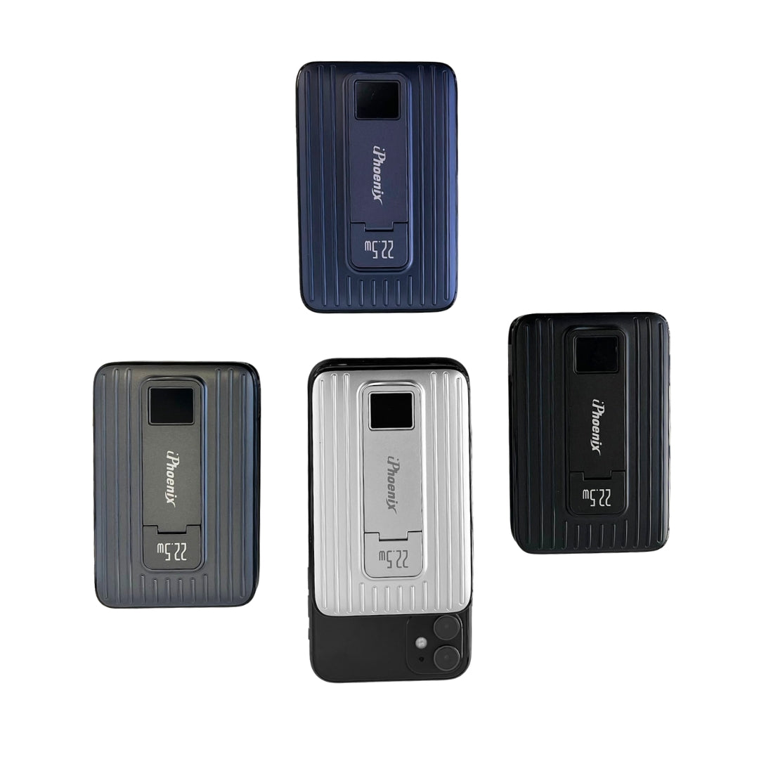 IP-60 Wireless Charging 15W Power Bank with Phone Holder - Silver