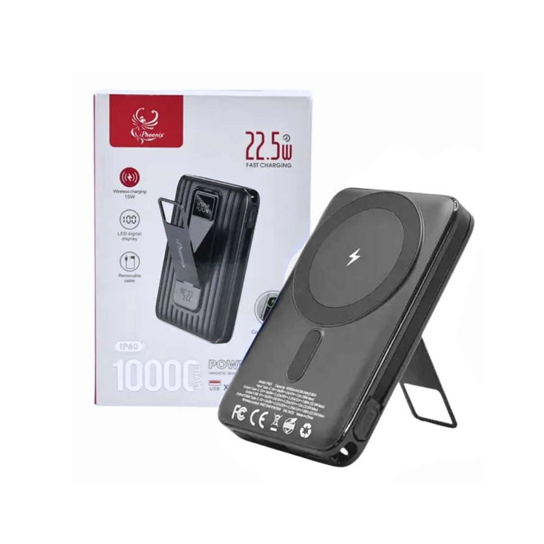 IP-60 Wireless Charging 15W Power Bank with Phone Holder - Gray