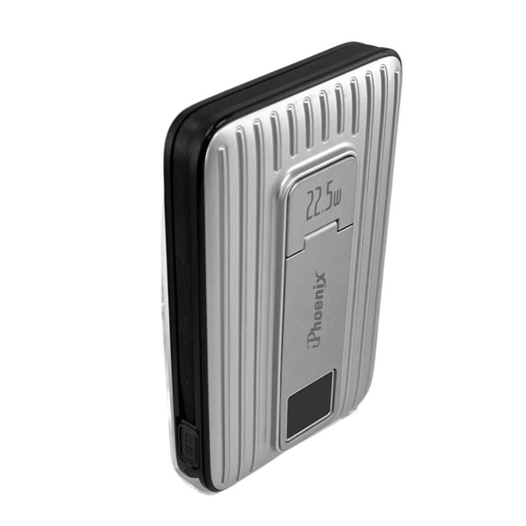 IP-60 Wireless Charging 15W Power Bank with Phone Holder - Silver