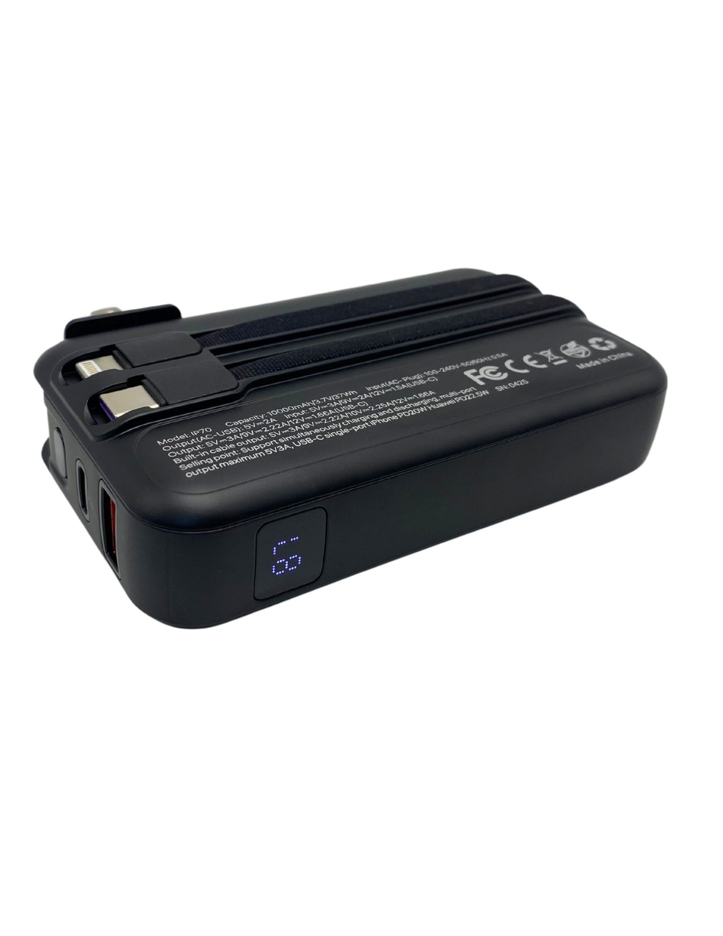 IP-70 Multi Functional Charging Power Bank with AC Adapter - Black