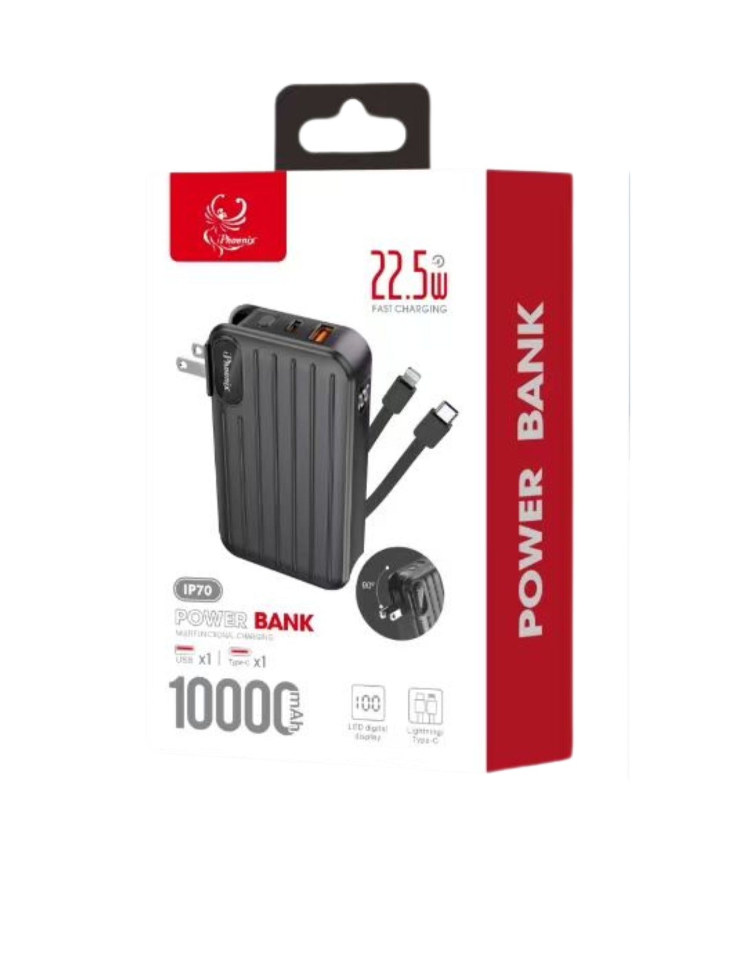 IP-70 Multi Functional Charging Power Bank with AC Adapter - Blue