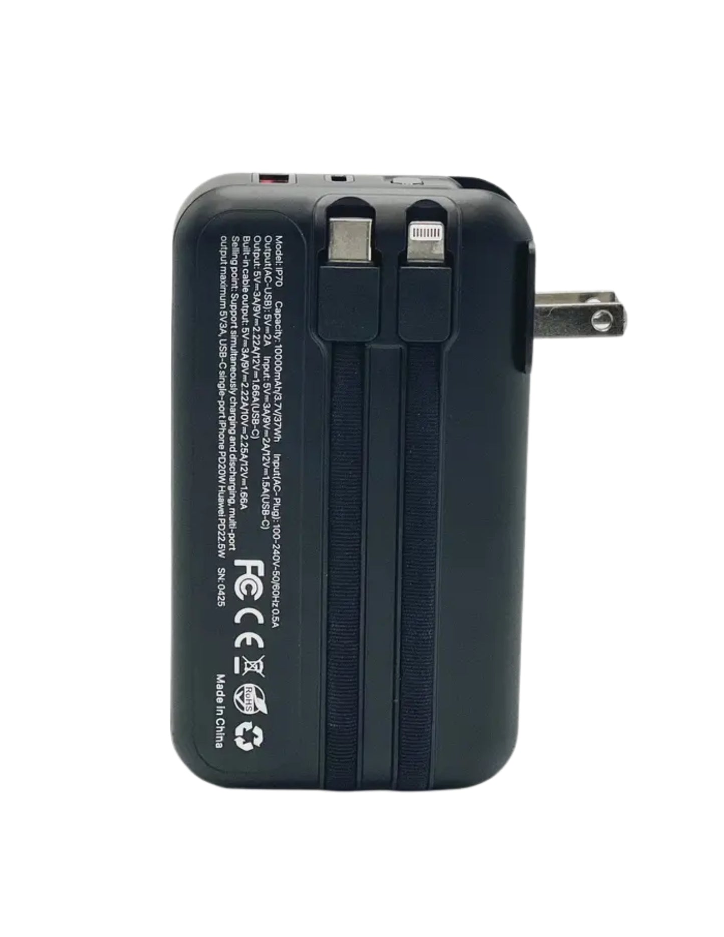 IP-70 Multi Functional Charging Power Bank with AC Adapter - Black