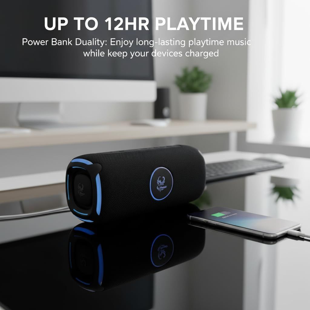 IP-740 2in1 Power Bank & Speaker BT LED Lights 4000 mAh Batter Water Resistant - Black