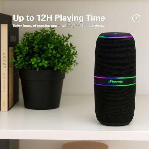IP-760 Portable Indoor Outdoor Bluetooth Wireless Speaker TWS LED Lights Water Resistant - Black