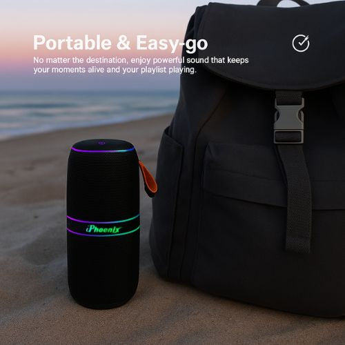 IP-760 Portable Indoor Outdoor Bluetooth Wireless Speaker TWS LED Lights Water Resistant - Black