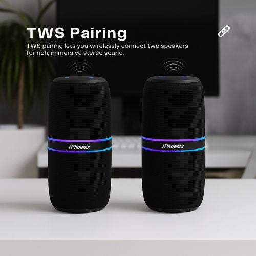 IP-760 Portable Indoor Outdoor Bluetooth Wireless Speaker TWS LED Lights Water Resistant - Black