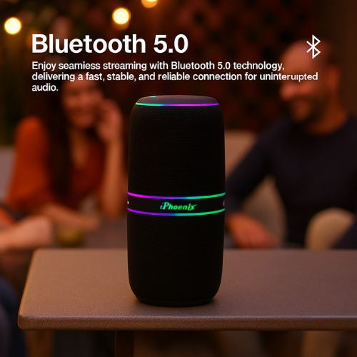 IP-760 Portable Indoor Outdoor Bluetooth Wireless Speaker TWS LED Lights Water Resistant - Black
