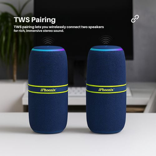 IP-760 Portable Indoor Outdoor Bluetooth Wireless Speaker TWS LED Lights Water Resistant - Blue