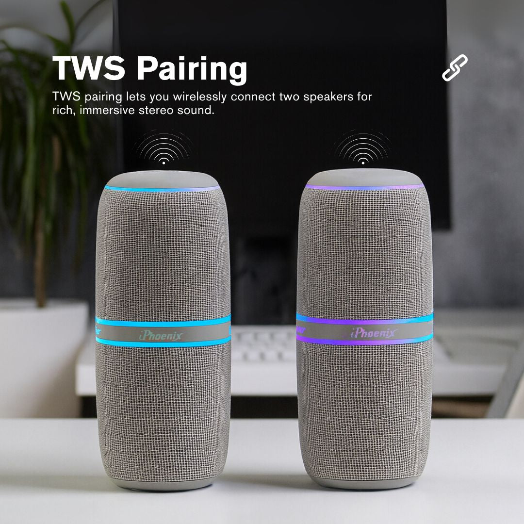 IP-760 Portable Indoor Outdoor Bluetooth Wireless Speaker TWS LED Lights Water Resistant - Gray