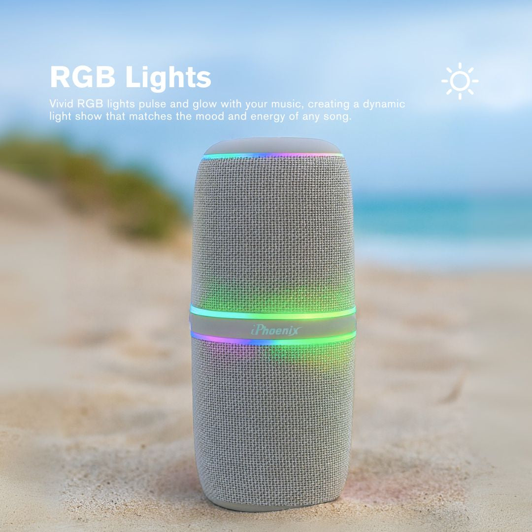 IP-760 Portable Indoor Outdoor Bluetooth Wireless Speaker TWS LED Lights Water Resistant - Gray