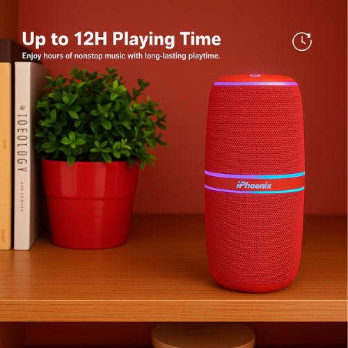 IP-760 Portable Indoor Outdoor Bluetooth Wireless Speaker TWS LED Lights Water Resistant - Red