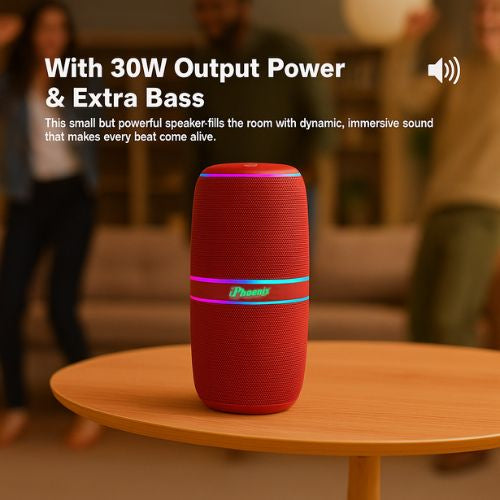 IP-760 Portable Indoor Outdoor Bluetooth Wireless Speaker TWS LED Lights Water Resistant - Red