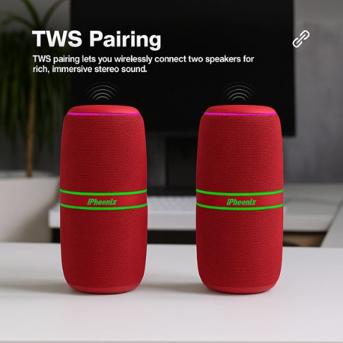 IP-760 Portable Indoor Outdoor Bluetooth Wireless Speaker TWS LED Lights Water Resistant - Red