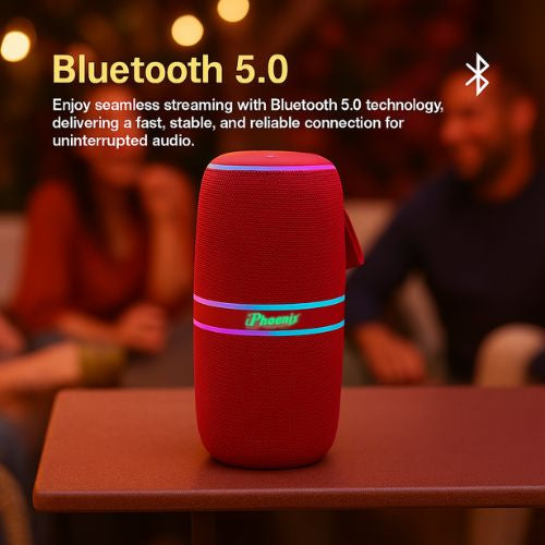 IP-760 Portable Indoor Outdoor Bluetooth Wireless Speaker TWS LED Lights Water Resistant - Red