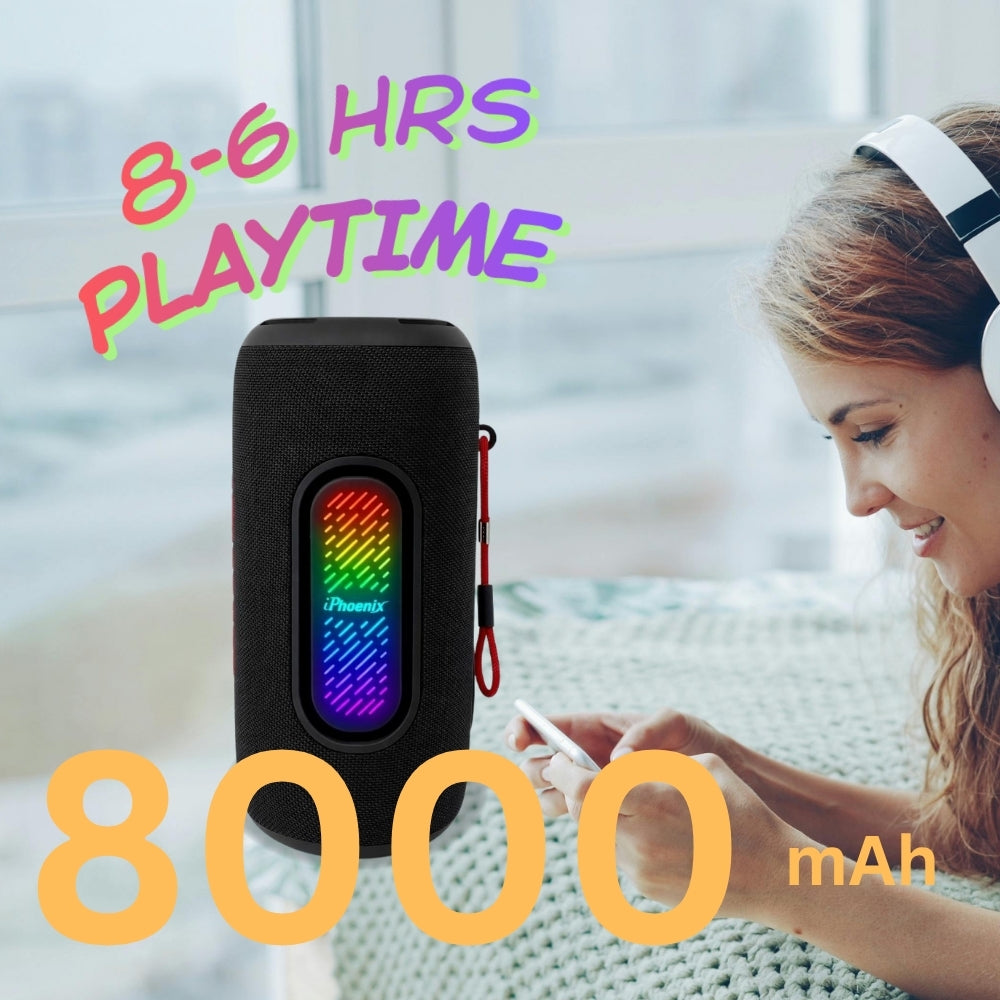 IP-872 Portable BT Wireless Speaker 8 Hours Playtime 8000mAh Battery LED Lights - Black