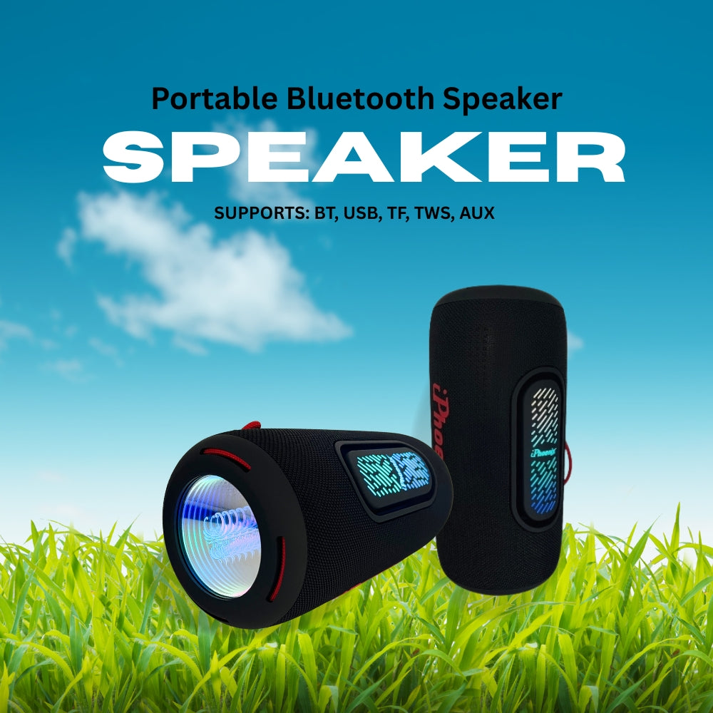 IP-872 Portable BT Wireless Speaker 8 Hours Playtime 8000mAh Battery LED Lights - Black