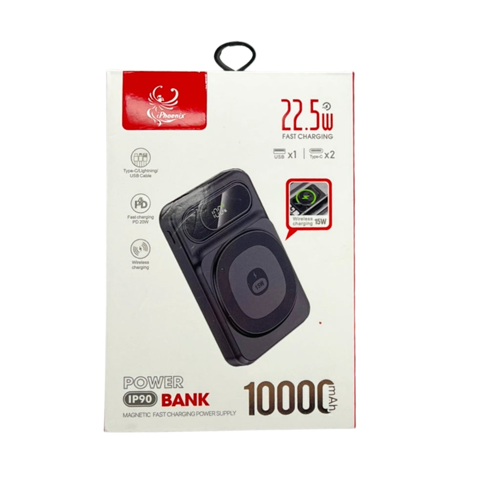 IP-90 Power Bank with Magnetic Fast Charging Power Supply - Black