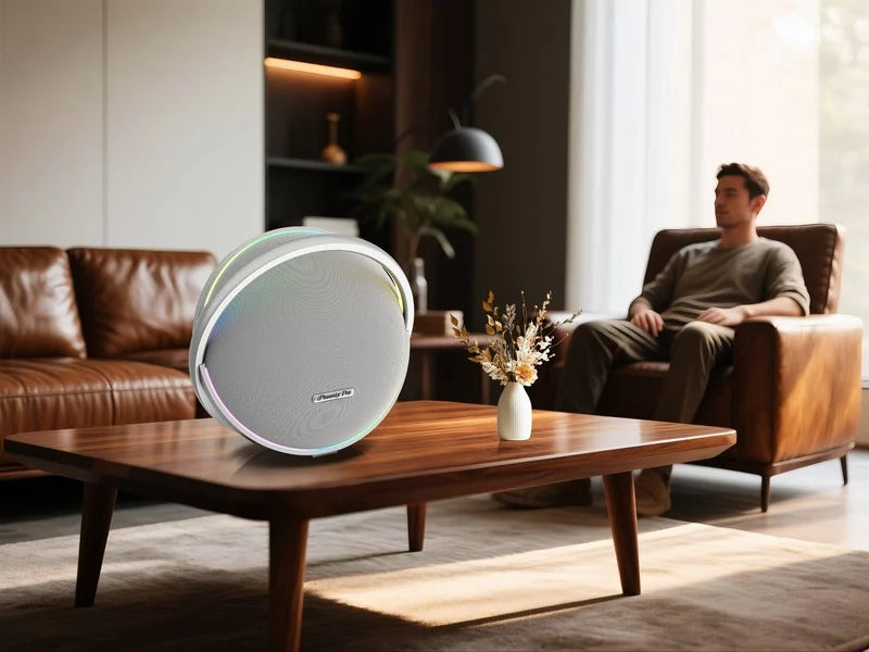 IX-123 9 Hrs/200W 30000 mAh BT Wireless Round Speaker with Microphone - Silver