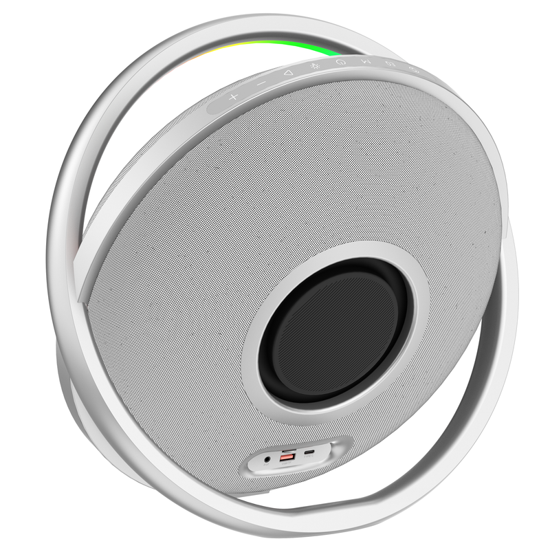 IX-123 9 Hrs/200W 30000 mAh BT Wireless Round Speaker with Microphone - Silver